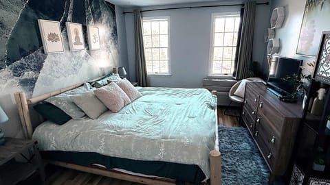 Fully redone Bedroom Unlike any at Jiminy.  King Sized Log Cabin Bed w super padded mattress will refresh anyone!