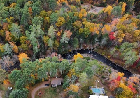 aerial view of the cabin on the river