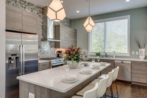 Cook for your group or invite your private chef.  This home's kitchen comes equipped with all essential cooking equipment including a ninja blender, pots and pans, olive oil, salt and pepper, knives, etc.