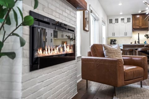 Cuddle up by the easy-to-use electric fireplace!