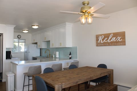 Dining table comfortably seats 6.