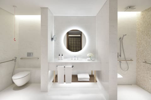 Hair dryer, bathrobes, slippers, towels