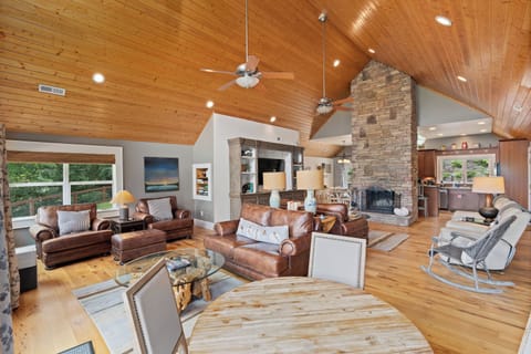 Great Room - Vaulted Ceiling, Stone Fireplace, Music System