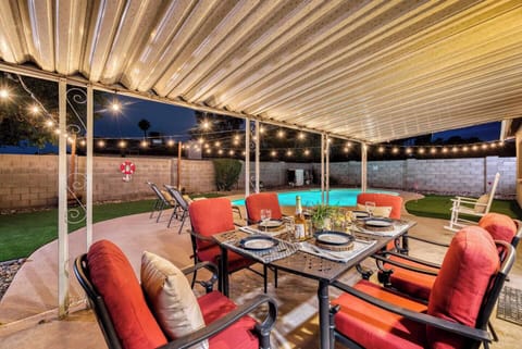 Patio with dining table