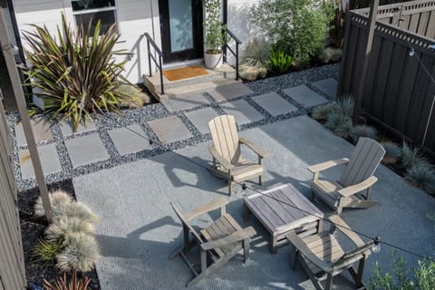 Private Front Patio with a Coastal Landscape Design