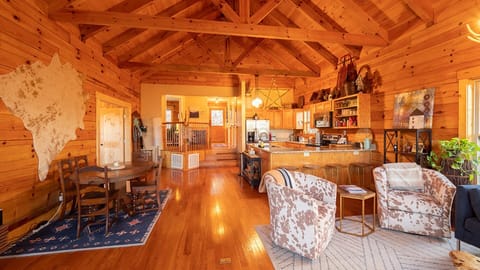 Beautiful log cabin interior with cathedral ceilings 