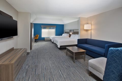 Suite, 2 Queen Beds | Desk, blackout drapes, iron/ironing board, free cribs/infant beds