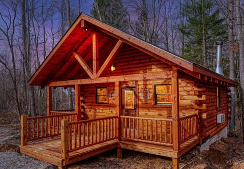 Cowboy Trail cabin front porch, twilight