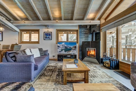 Open plan living room with fireplace