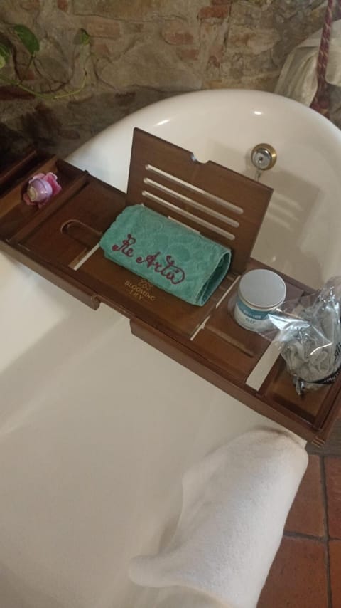 Shower, hair dryer, slippers, towels