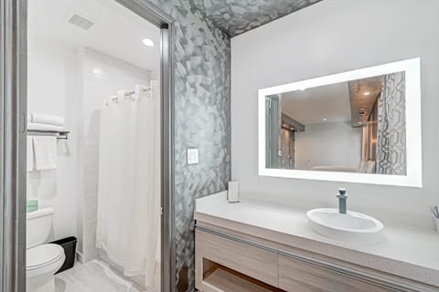 Rainfall showerhead, hair dryer, towels