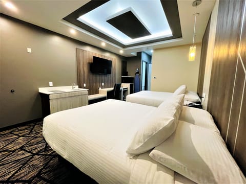 Standard Room, 2 Queen Beds, Non Smoking, Kitchenette | Desk, laptop workspace, blackout drapes, iron/ironing board