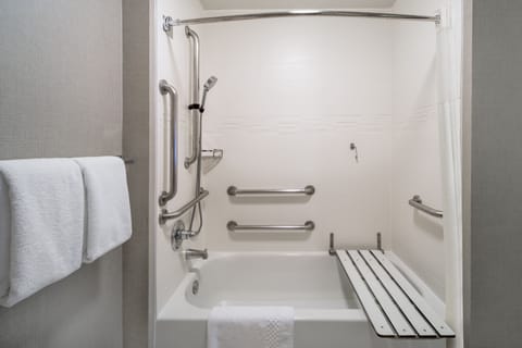 Combined shower/tub, free toiletries, hair dryer, towels