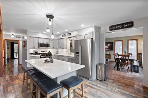 Kitchen looking into dining area