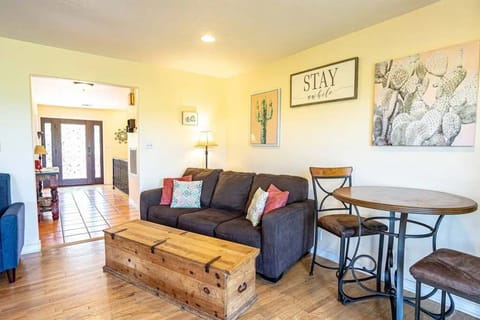 Cozy sofa with stylish, modern decor.