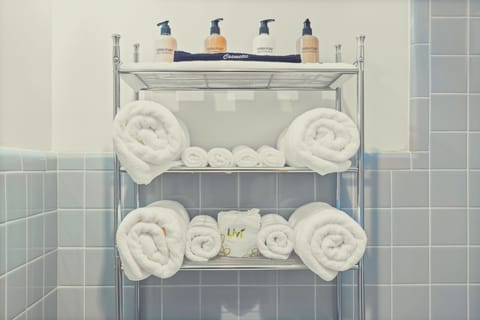 Combined shower/tub, free toiletries, hair dryer, towels