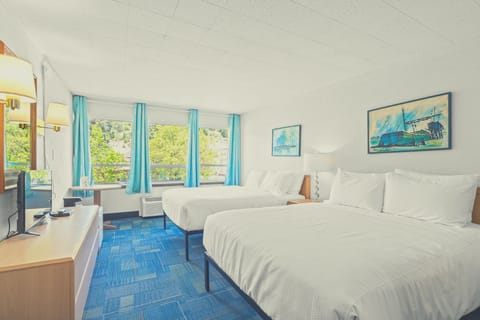 Hypo-allergenic bedding, down comforters, desk, laptop workspace