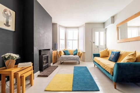 Living room with log burner