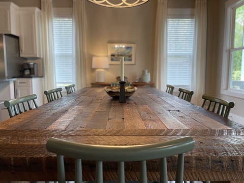 Handmade dining table from reclaimed wood.  Seating for 8 + 4 at the island.