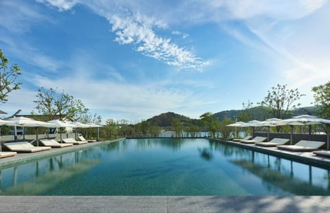 Outdoor pool, sun loungers