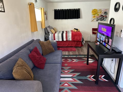 Open concept living, bed, dining and kitchen studio.