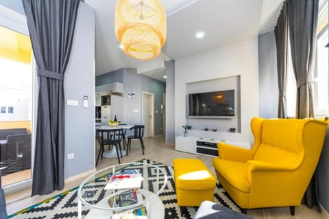 Superior Apartment, 2 Bedrooms, Balcony, Sea View | Living area | 100-cm TV with satellite channels