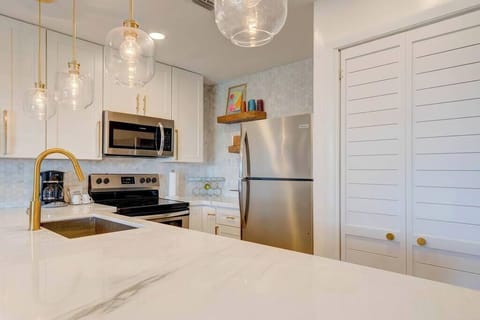 Fully stocked and newly renovated kitchen makes meal prep easy