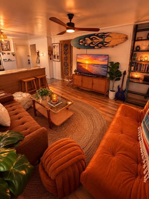 Living room with Roku Smart TV 55in.