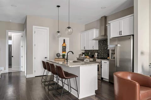 The kitchen island is great for games or eating.