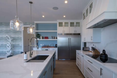 Commerical sized fridge with custom coffee/beverage bar