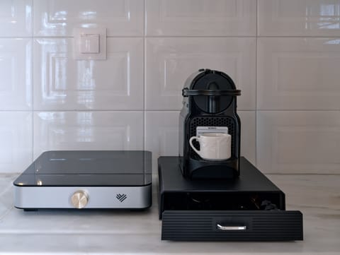 Mini-fridge, coffee/tea maker, electric kettle