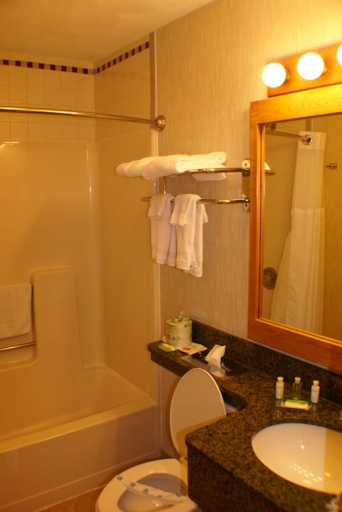 Combined shower/tub, hair dryer, towels