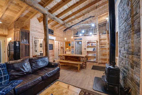 Modern lighting brightens up the cabin during the evening.