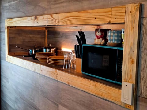 Built-in shelving in kitchen. 