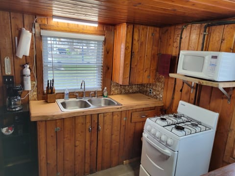 Kitchen with NEW Live Edge counter, sink and backsplash!
