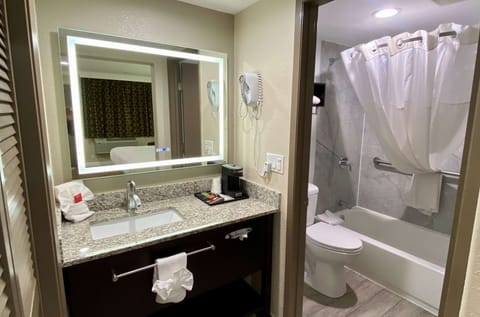 Standard Room, 1 King Bed, Refrigerator & Microwave, Ground Floor | Bathroom | Free toiletries, hair dryer, towels, soap