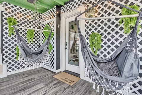 BOHO chairs on private porch. 
