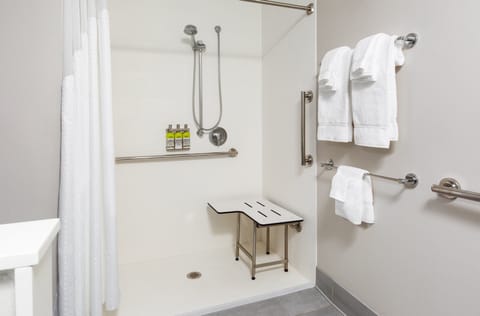 Room, 1 King Bed, Roll-in Shower (Communications, Mobility) | Bathroom | Free toiletries, hair dryer
