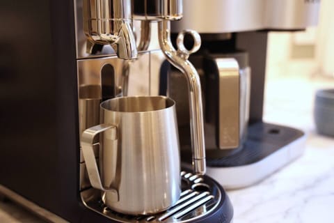 Espresso enthusiasts will appreciate this coffee bar set up.