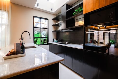 Fridge, stovetop, espresso maker, coffee/tea maker