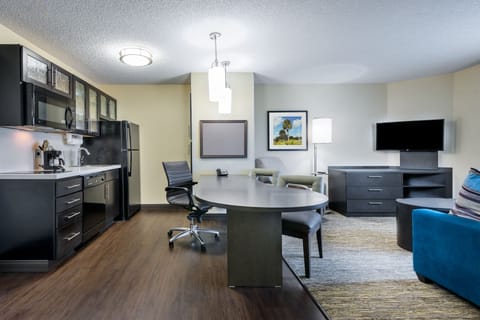 Desk, laptop workspace, blackout drapes, soundproofing