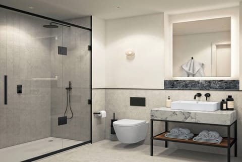 Hair dryer, bathrobes, slippers, towels