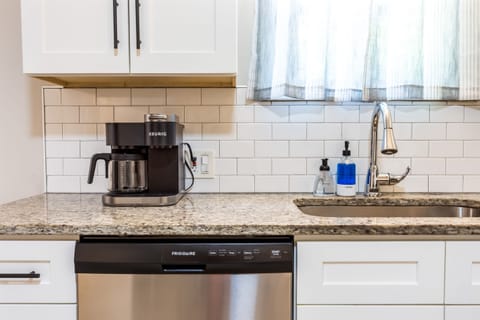 The coffee maker is always ready for a fresh cup of coffee, and the dishwasher makes clean up a breeze.