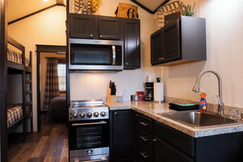 Modern cabin Lake Texoma, Kitchenette, Screened Patio, Beach View - No Pets | Private kitchen | Microwave, coffee/tea maker