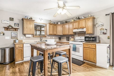 Kitchen has everything you need to cook a meal at home or head outside and fire up the BBQ