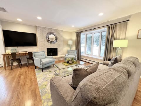 Large Smart TV is perfect for movies in front of the fireplace
