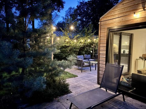 Terrace in the evening with cozy lighting