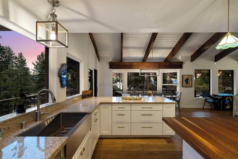 Golden hour over the peninsula and dining area.