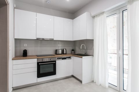 Deluxe Apartment, 2 Bedrooms | Private kitchen | Fridge, oven, stovetop, dishwasher