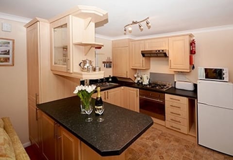 Fully equipped kitchen with oven, hob, fridge, freezer, microwave & more